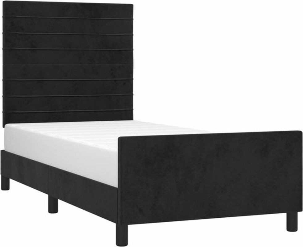 Vidaxl Polsterbett mit Kopfteil aus Samt und Massivholz in Schwarz, B/T/H: 90 x 200 x 128 cm - Bild 1