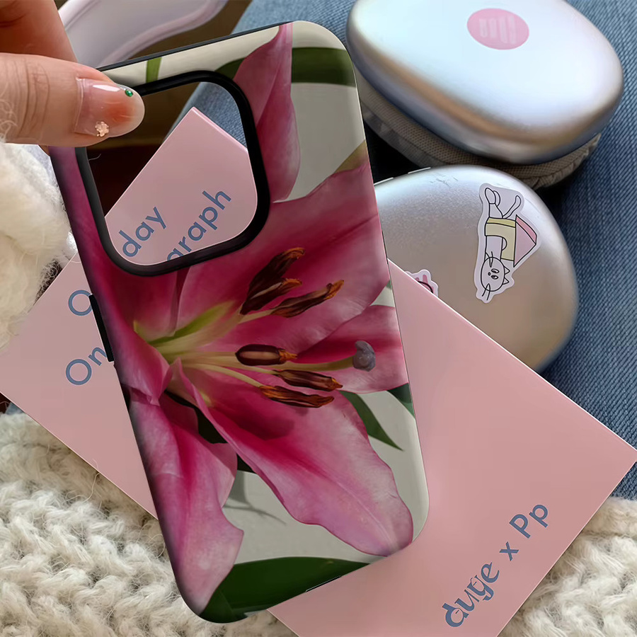 Potdemiel Handyhülle Pink Lily Close für iPhone 17 16 15 14 13 12 11 Pro Max Plus mit doppelschichtiger Rückseite - Bild 5
