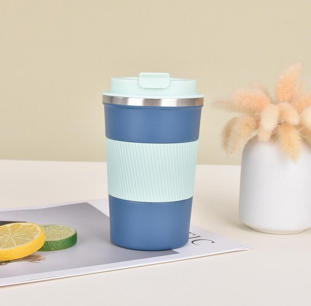 Yiran Furniture Edelstahl-Kaffeetasse mit Lederüberzug und Doppel-Vakuumisolierung, 380 ml, in Blau, Pink oder Weiß - Bild 1