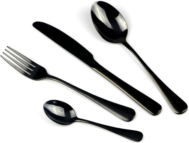 4-teiliges Besteckset aus Edelstahl von Pure Living Co. in Schwarz und Regenbogen-Gold, spülmaschinenfest - Bild 1