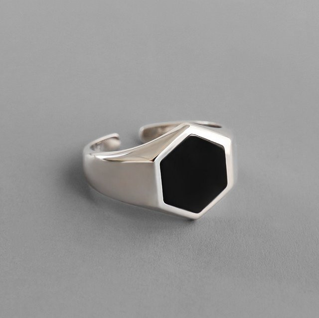 Ring Epoxidharz, Schwarz, Sechseck, Damen - Bild 1