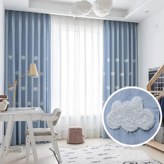 WPKIRA Verdunkelungsvorhang für Kinder mit 3D-Wolken-Motiv in Blau - Bild 1