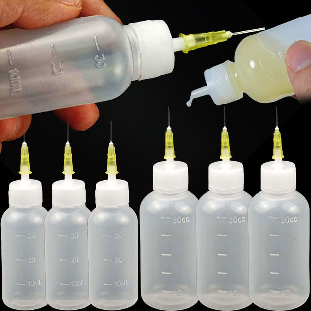 Set aus 5 transparenten Präzisions-Applikatorflaschen mit Nadelspitzen für Klebstoff, 30 ml und 50 ml - Bild 1