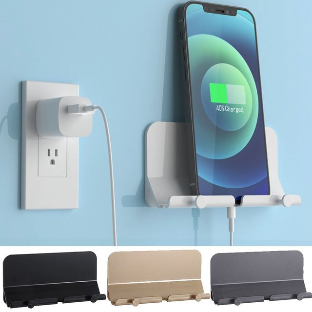 Wandhalterung für Smartphone und Tablet in Weiß als Ladegerät-Haken und Kabel-Organizer - Bild 1