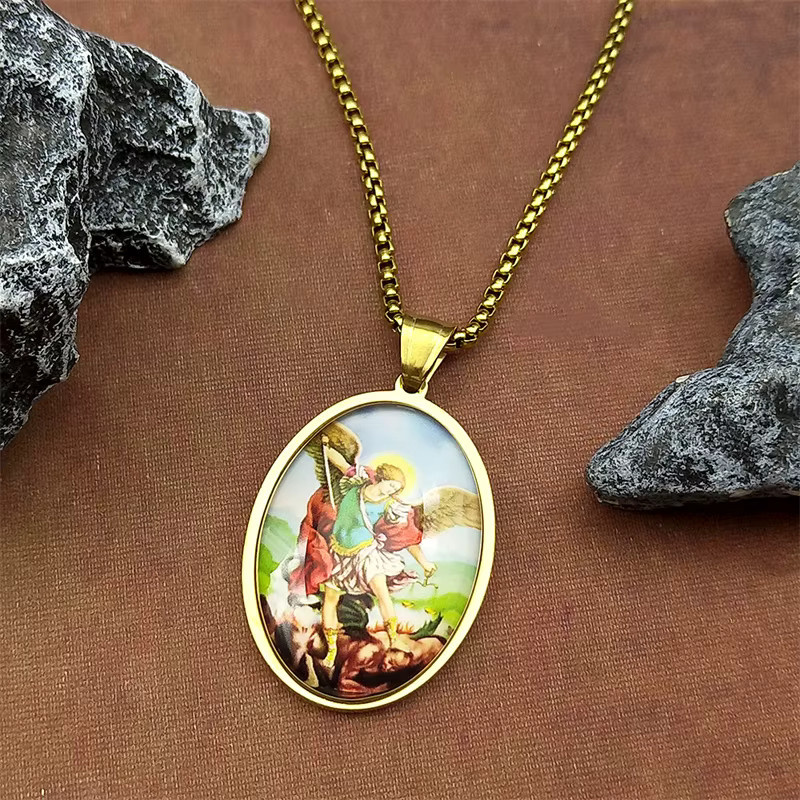 SAINT MICHAEL Anhänger Halskette, Edelstahl, Gold, Unisex - Bild 1