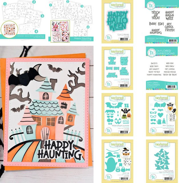 Taylored Bitty Strips Stempelset Halloween Geisterumarmungen in Beere und Multicolour mit Metallstanzformen für dein DIY Scrapbook - Bild 1