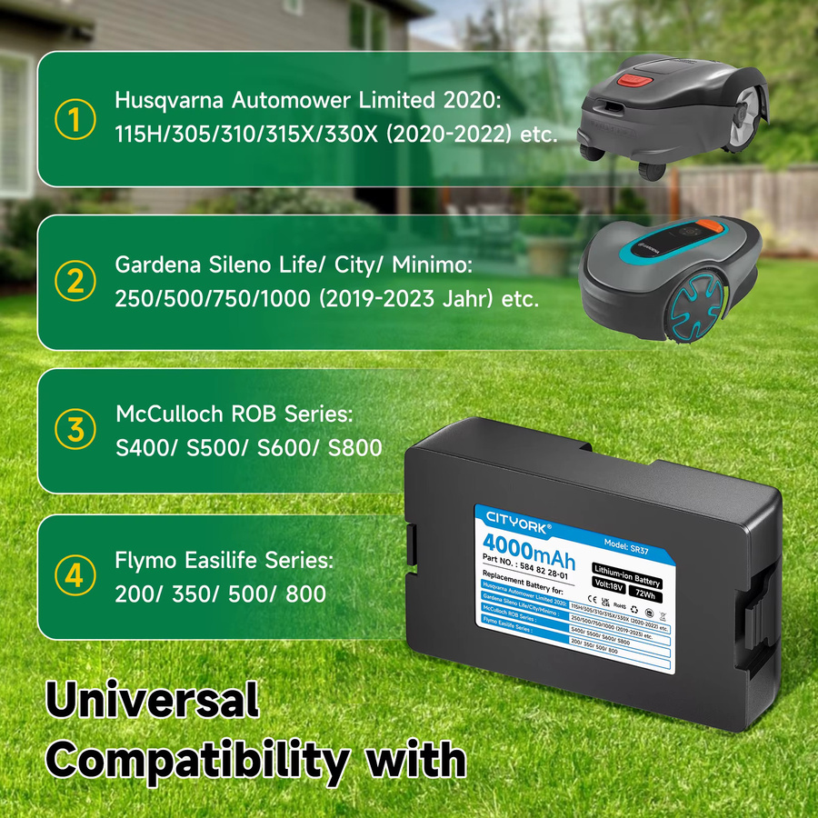 Ersatz Li-Ionen-Akku 18V 4000mAh für Husqvarna Automower (2020-2022) und Gardena Sileno City (2019-2023), Farbe: Schwarz - Bild 2
