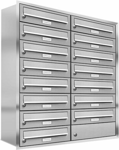 AL Briefkasten-System für 15 Parteien zur Unterputzmontage, silberfarben, B/H/T: 153,457 x 96,0 x 27,5 cm - Bild 1