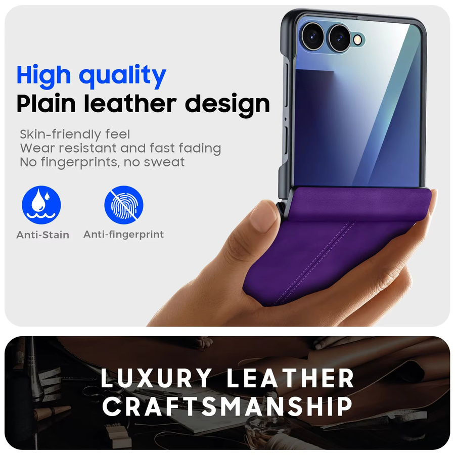 BANGZAO Schutzhülle für Galaxy Z Flip 6, Z Flip 7 und Z Flip 7FE mit integriertem Displayschutz und Scharnierschutz, ultradünne matte PU-Leder Handyhülle, Lila - Bild 4