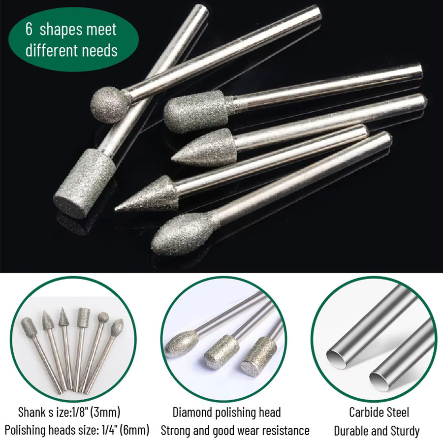 20-teiliges Steinschnitz-Set mit Diamant-Frässtift-Bits und Polier-Zubehör, silbernes Drehwerkzeug-Zubehör mit 1/8 Zoll Schaft zum Schnitzen, Schleifen und Polieren - Bild 2