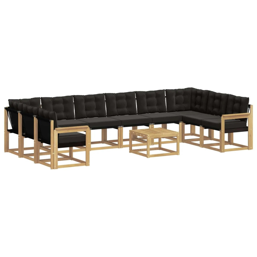 vidaXL Outdoor-Sofagarnitur aus Akazienholz mit 11-teiligem Kissen-Set in Weiß-Schwarz - Bild 2