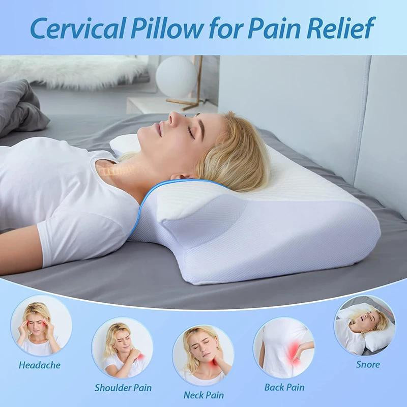 Ergonomisches 2-in-1 Nackenkissen aus Memory-Schaum mit konturierter Stütze gegen Nackenschmerzen, Polyester - Bild 1