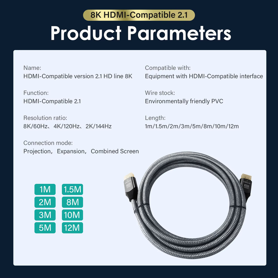 Nephy HDMI 2.1 Kabel in Schwarz für 8K@60Hz, 4K@120Hz und 2K@144Hz zur Verbindung von PS5, TV, Projektoren und Monitoren - Bild 6
