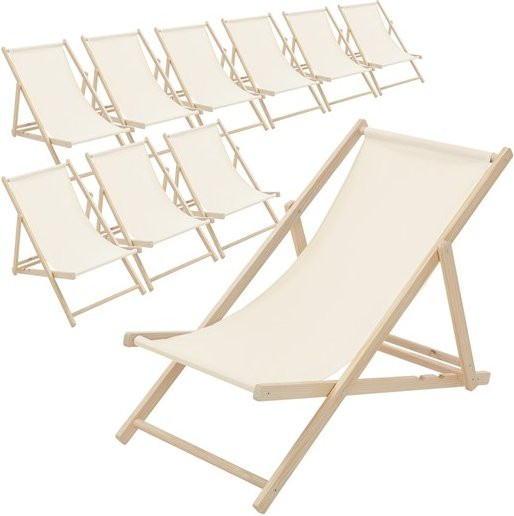 10er Set ECD Germany Liegestühle aus Holz in Beige mit verstellbarer Rückenlehne und UV-beständigem Polyester Oxford-Gewebe - Bild 1