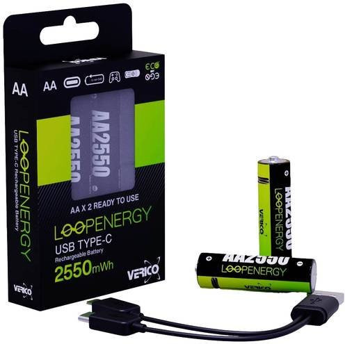 Verico LoopEnergy AA USB-C Akku Li-Ion 1700 mAh 1.5V 2er-Set Multicolor - Bild 1