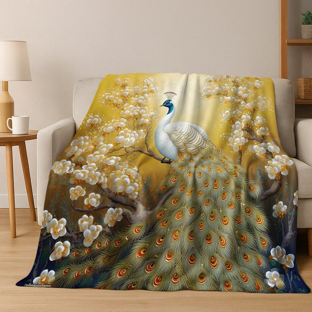Faviora Flanelldecke mit Pfauen-Motiv in Multicolour, weiche und warme Decke für Wohnzimmer, Büro oder Reisen, B/T: 90 x 75 cm - Bild 1