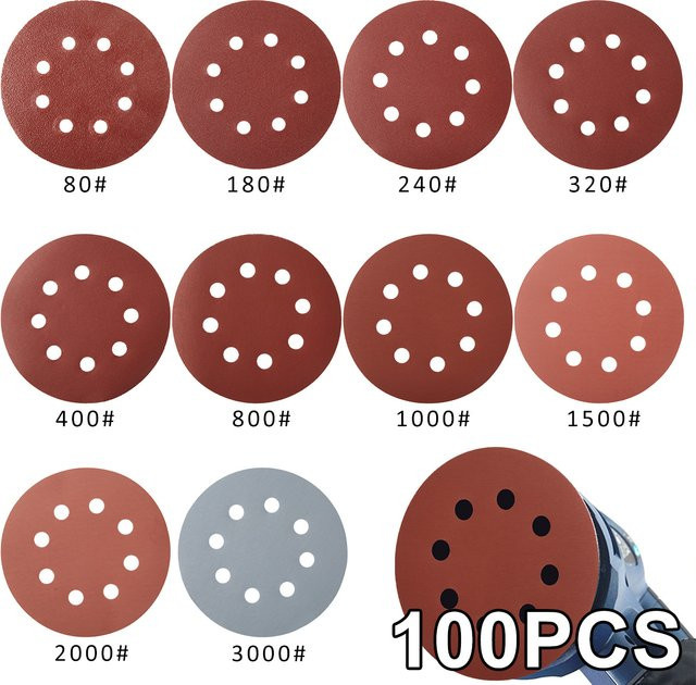 Toorise Schleifscheiben 100 Stück 5 Zoll 8-Loch Aluminiumoxid Schleifpads für Metall Holz und Glas in Braun - Bild 1