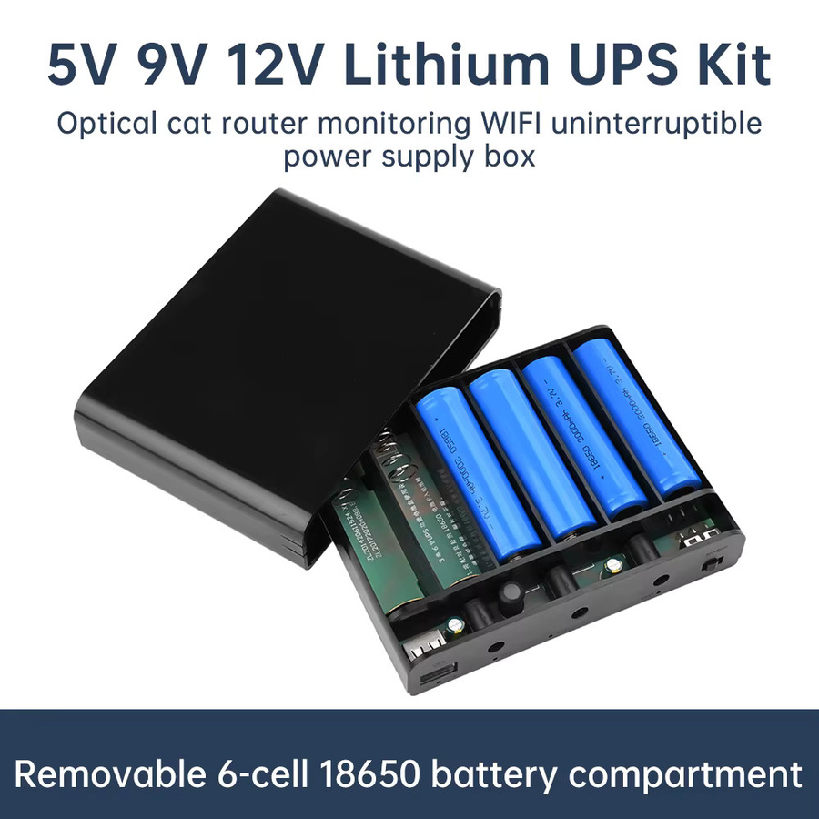 Power Bank Box für 6x18650 Batterien mit 5V 9V 12V Ausgang in Schwarz als USV unterbrechungsfreie Stromversorgung für Handy, Tablet und Modem - Bild 4