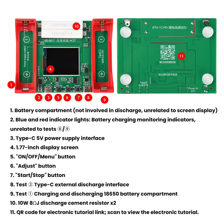 diymore 2-Draht Lithium-Batterietester für 21700 Akkus mit USB-C Anschluss, Automatischer Lade- und Entladetester zur Kapazitätsmessung und Elektronischer Lasttester, DC5V - Bild 3
