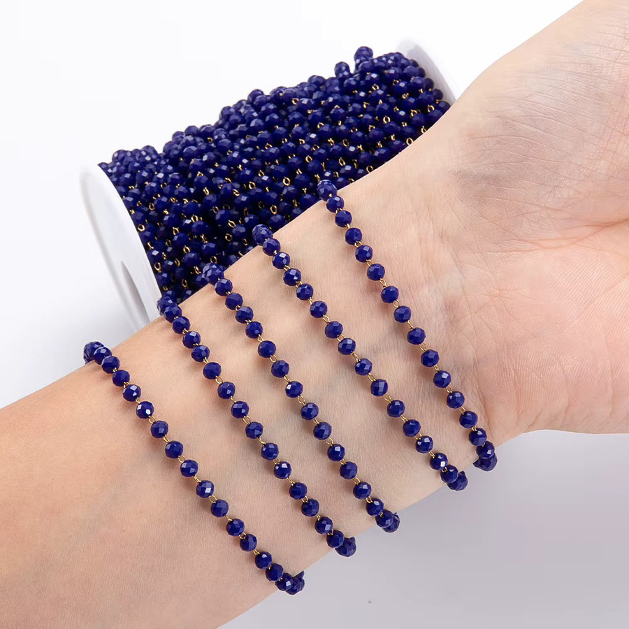 MINGXUAN Edelstahlkette, Royal Blue Crystal Stone, Rosa Perlen, 1 Meter, Unisex - Bild 3