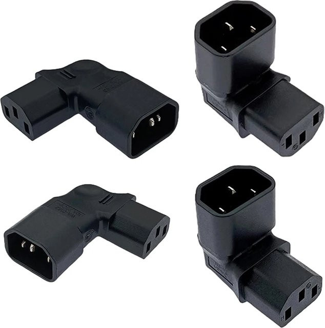 deepartner IEC 320 C14 auf C13 90-Grad-Winkel AC-Adapter, 3-poliger Stecker auf Buchse-Konverter, Schwarz - Bild 1