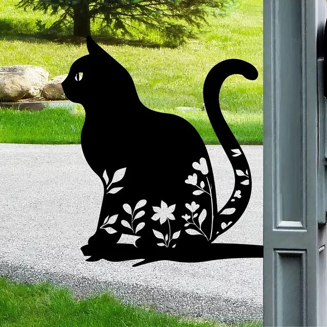 CIFBUY Gartenstecker Katze Silhouette aus Metall in Schwarz zur Dekoration von Garten, Hof und Terrasse - Bild 1