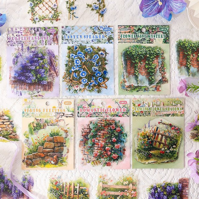 Vintage Secret Garden Ausgestanzte PET-Sticker für Scrapbooking und Handgemachte Tagebücher, Mehrfarbig und Blau - Bild 1