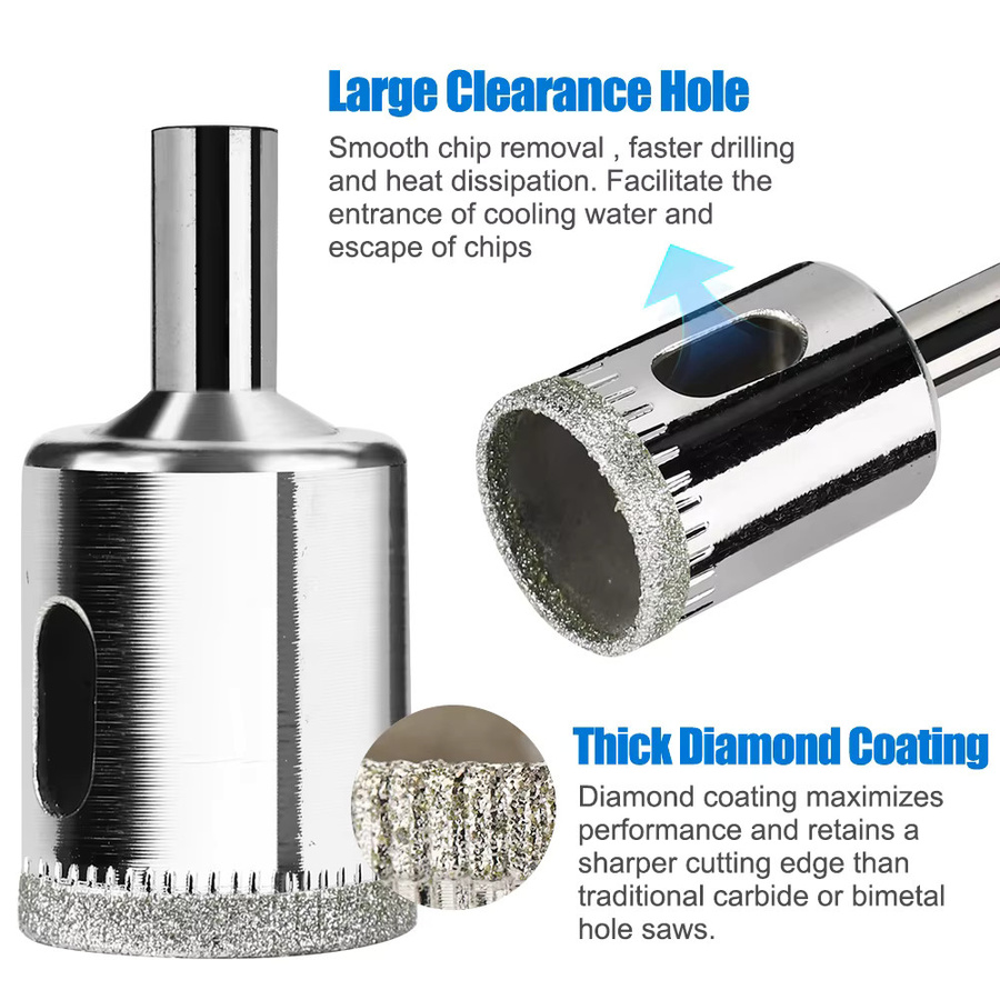 XCAN 10er Set diamantbeschichtete Lochsägen für Glas, Marmor, Granit, Stein, Fliesen und Keramik in Silber, Durchmesser 8–50 mm - Bild 2