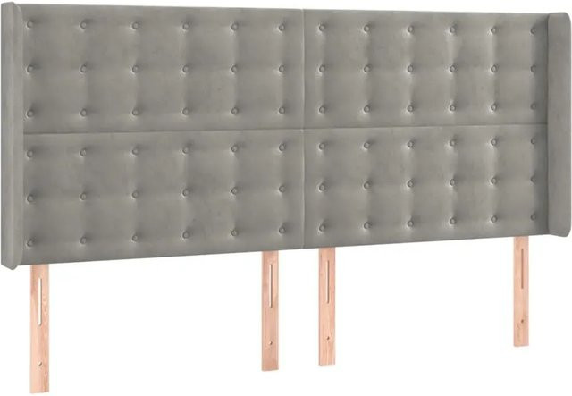 vidaXL LED Kopfteil aus Samt in Hellgrau mit USB-Ladeanschluss und integrierter Beleuchtung, B: 163 cm, T: 16 cm, H: 118 cm bis 128 cm - Bild 1