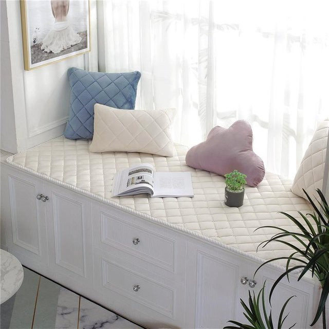 Wucifang Bags Fensterbankkissen aus Plüsch in Beige, rutschfeste Matte mit verdicktem Schwamm für Schlafzimmer und Balkon, B/T/H: 150 x 60 cm - Bild 1