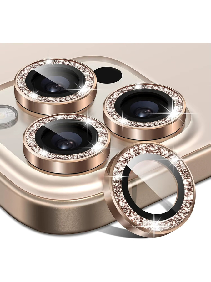 Kameraobjektivschutz Set für Apple iPhone 17-11 Pro Max mit Glitzer-Metallrand aus gehärtetem 9H HD Glas in Wüstentitan-Gold - Bild 7