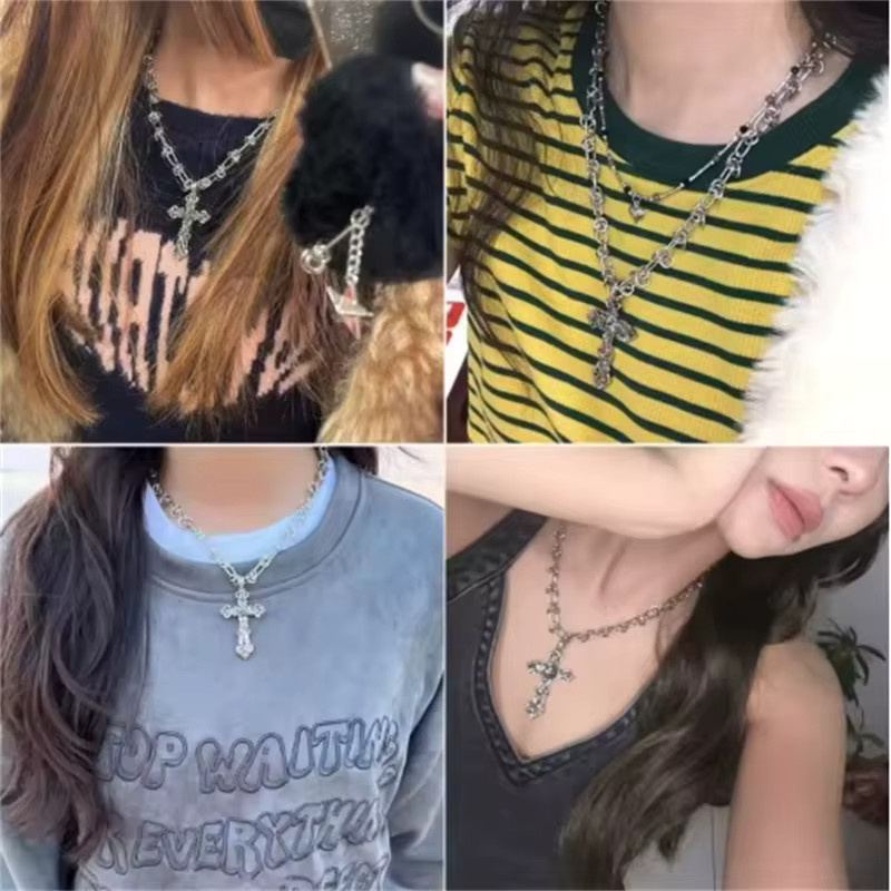 GANEMLY Halskette mit Kreuz Anhänger, Edelstahl, Silber, Unisex, Punk - Bild 3