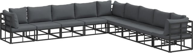 vidaXL Garten-Sofa-Set 9-teilig in Schwarz mit Kissen aus Aluminium und Polyester in U-Form - Bild 1