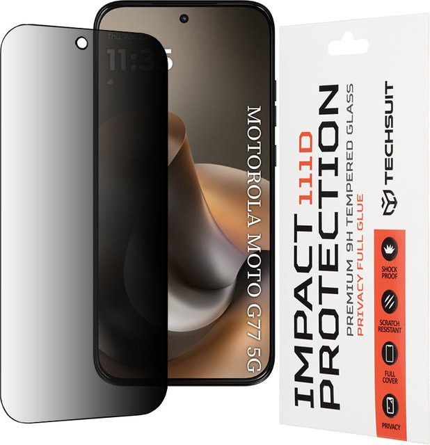 Techsuit Privacy Schutzfolie aus gehärtetem Glas für Motorola Moto G77 und Motorola Moto G67, transparent, Full Glue, 111D - Bild 1