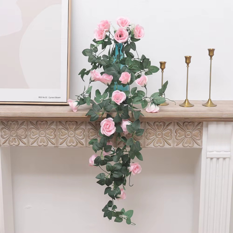 ZQCY Künstlicher Kranz aus Rattan mit Rosen für Wandbehang und Hochzeitsdekoration - Bild 1