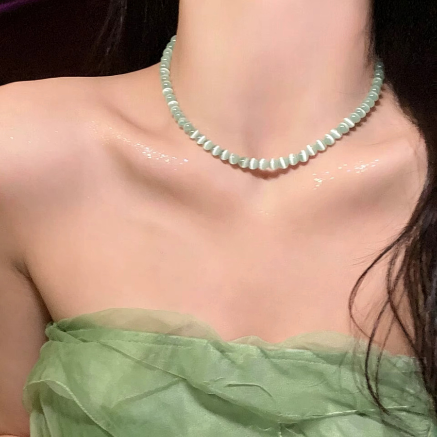 imixlot Choker-Halskette, Kristall-Opal-Perlen, Katzenauge-Steinperlen, Damen - Bild 2
