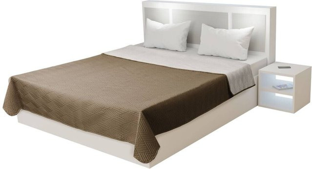 Tagesdecke Sensation in Beige und Braun aus Polyester mit geometrischem Steppmuster, B/L: 160 x 220 cm - Bild 1