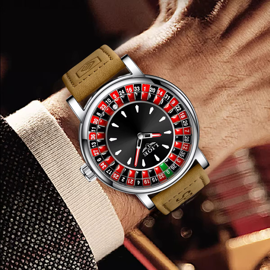 LIGE Armbanduhr Quarz, Leder, Schwarz, Herren - Bild 5