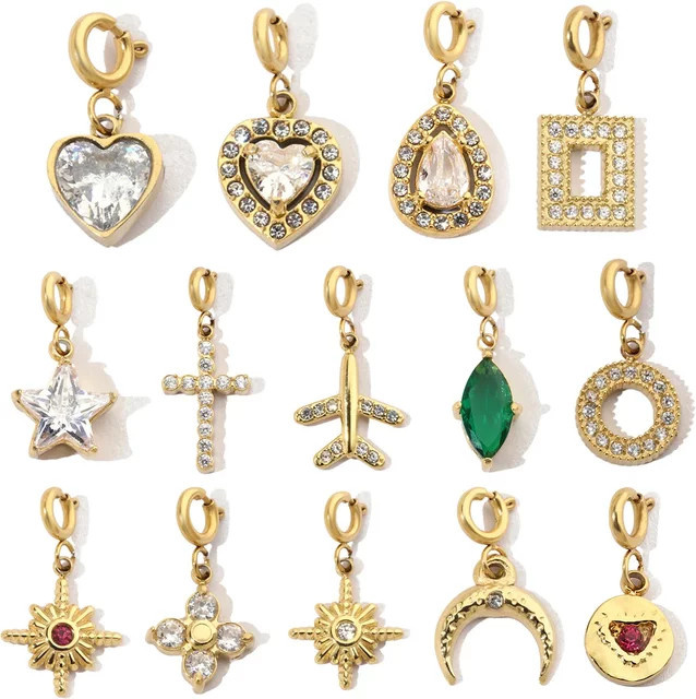 Anhänger Charms, Edelstahl, Stern, Herz, Kristall, Damen - Bild 1