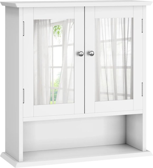 PXloue Spiegelschrank Weiß zur Wandmontage mit Einlegeböden und Spiegel an der Tür - Bild 1