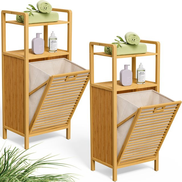 CASARIA Badregal mit 2 herausnehmbaren Wäschekörben aus Bambus, Braun, 43l pro Korb - Bild 1