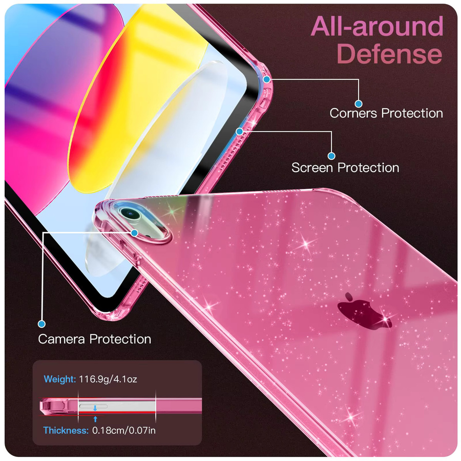 Zair Silikonhülle mit Glitzer-Effekt und Airbagschutz für iPad Air, Mini und Pro in Schwarz mit Glitzer oder Pink - Bild 4