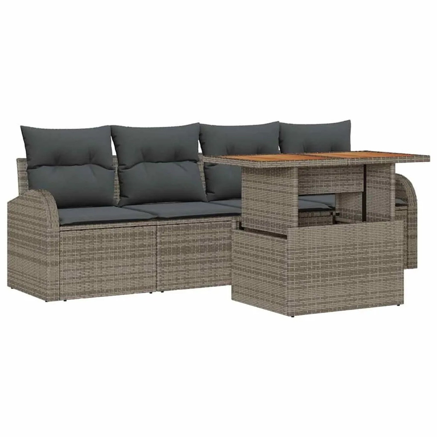 vidaXL Garten-Sofa-Set 5-teilig aus Akazienholz und Metall in Grau mit Kissen - Bild 2