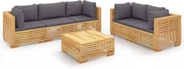 vidaXL 6-tlg Garten-Lounge-Set Modell 3 aus massivem Teakholz mit Kissen in Dunkelgrau - Bild 1