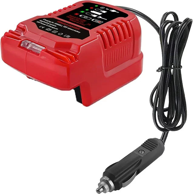 Alasicka Batterieladegerät für 18V Lithium-Ionen-Batterien mit LED-Anzeige und Zigarettenanzünder-Stecker in Rot - Bild 1