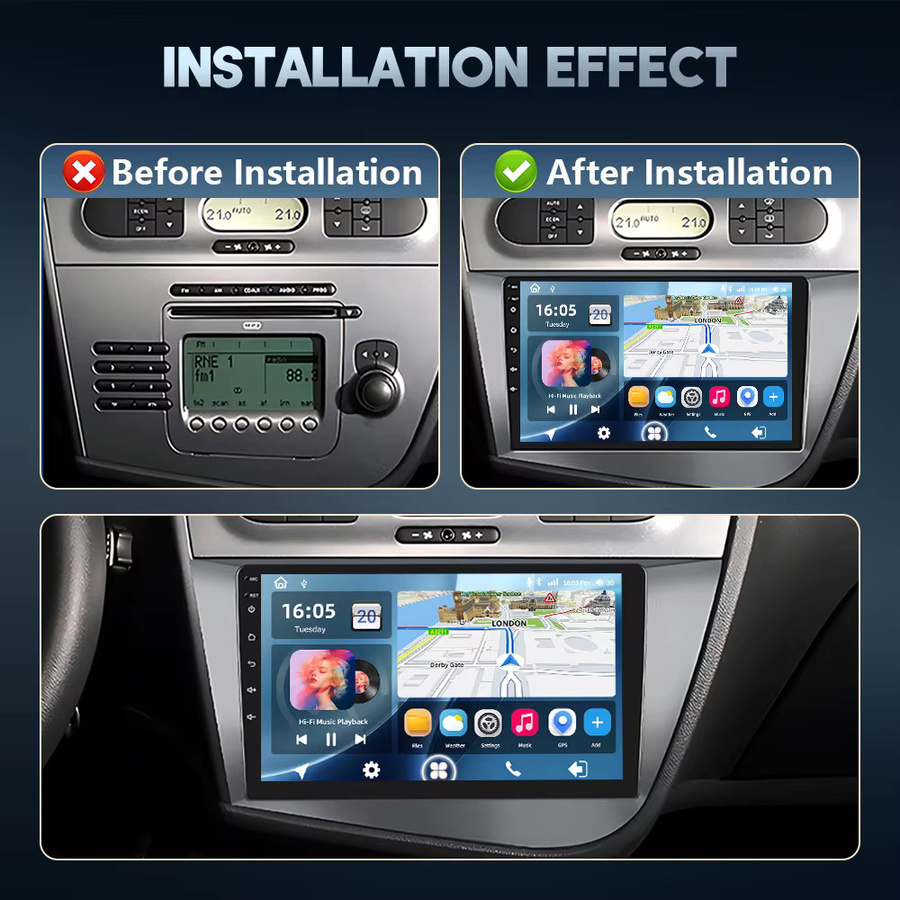 Podofo 2-DIN Android Autoradio für SEAT LEON 2005-2012 mit 8-Kern Prozessor, GPS-Navigation, Carplay, Android Auto, WIFI, Bluetooth und DSP in Schwarz - Bild 4