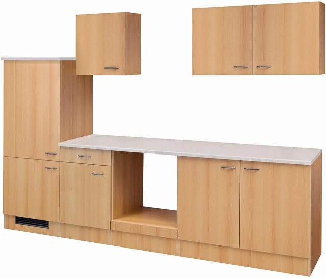 Flex-Well Classic Küchenzeile Nano in Buche Nachbildung, Farbe Braun, B/T/H: 270 x 60 x 200 cm - Bild 1