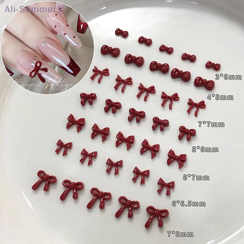 100 Stück 3D Nail Art Rote Schleifen Charms aus Harz, Glänzend - Bild 2