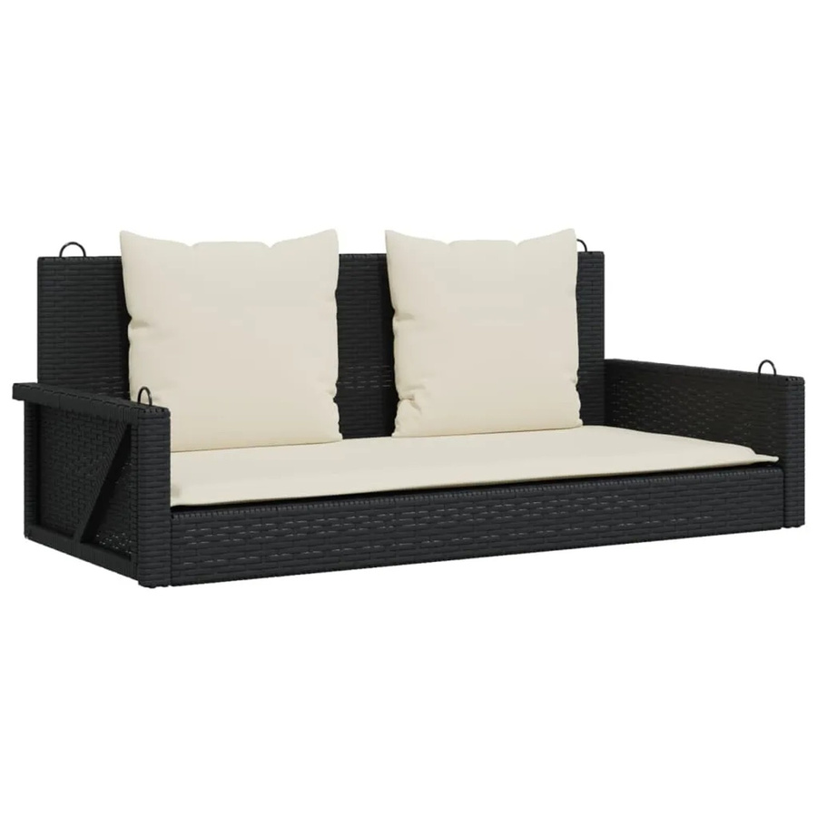 furnicato Hängebank aus Poly Rattan mit Kissen in Schwarz, B/T/H: 119 x 56 x 48 cm - Bild 2