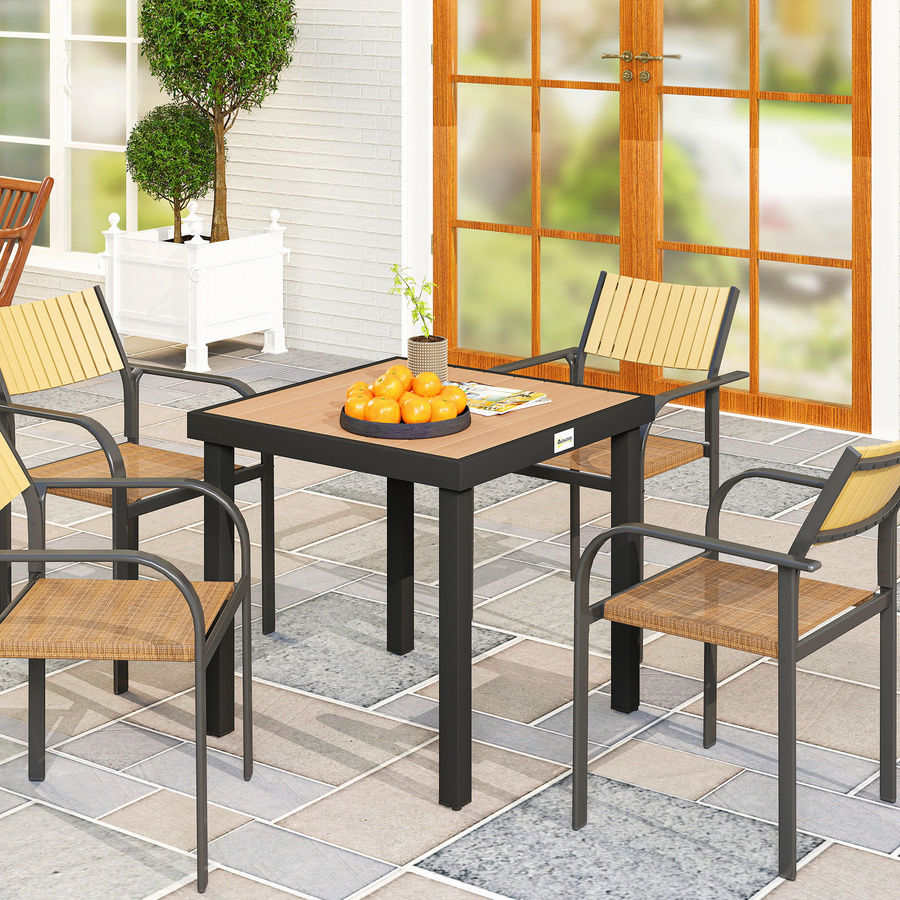 Outsunny Gartentisch für 4 Personen aus Aluminium und Kunststoff, Schwarz/Braun, B/T/H: 80 x 80 x 74 cm - Bild 2